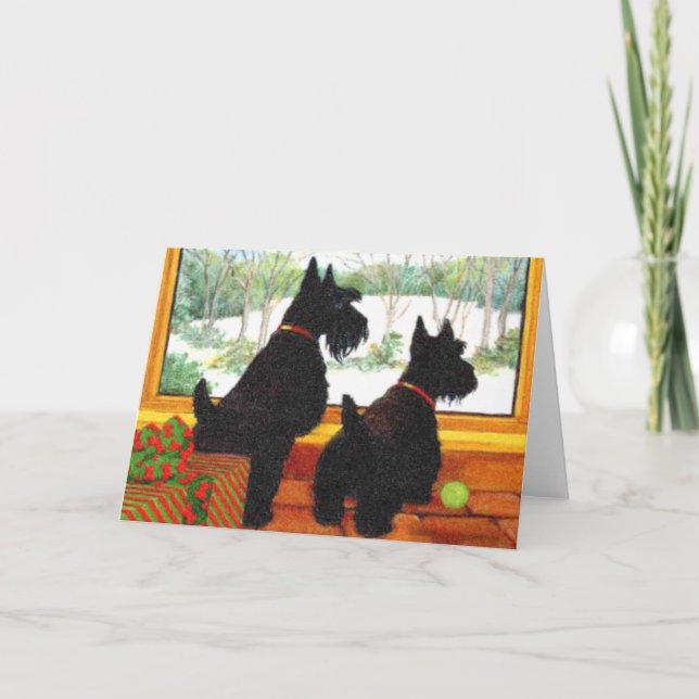 Cartão De Festividades Cachorros Scotty No Natal - À Espera De Papais noe (Frente)