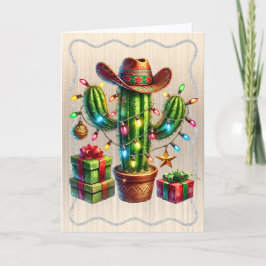 Cartão De Festividades Cacto do Deserto usando Chapéu de Cowboy Natal