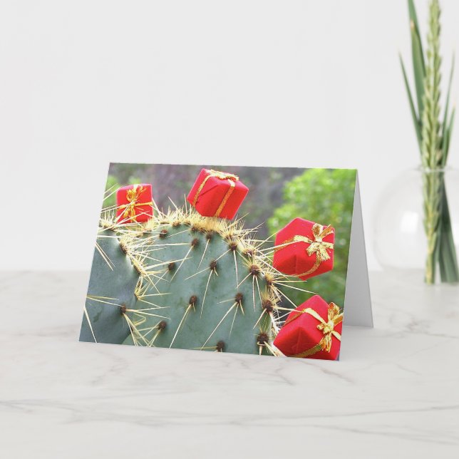 Cartão De Festividades Cactus Christmas card by Debra Lee Baldwin (Frente)