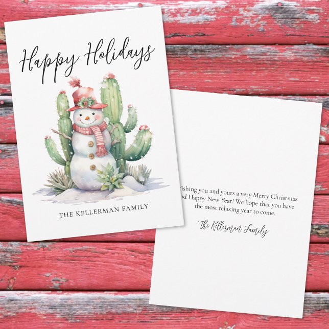 Cartão De Festividades Cactus Felizes Festas Natal (Snowman Cactus Happy Holidays Christmas Holiday Card)