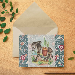 Cartão De Festividades Cactus Suculentas de Natal Vintage Burro Bebê