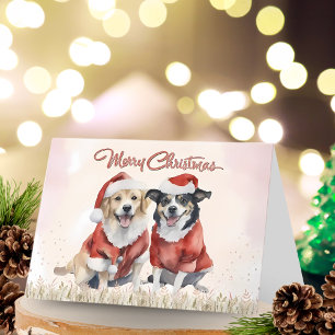 Cartão De Festividades Cães bonitos de aquarela Feliz Natal