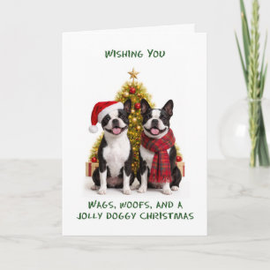 Cartão De Festividades Cães Boston Terrier Natal