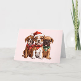 Cartão De Festividades Cães Boxer Feliz de Natal