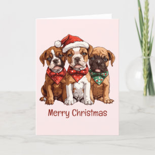 Cartão De Festividades Cães Boxer Feliz de Natal