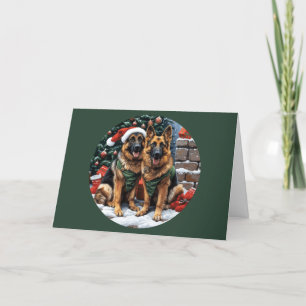 Cartão De Festividades Cães de German shepherd Feliz de Natal