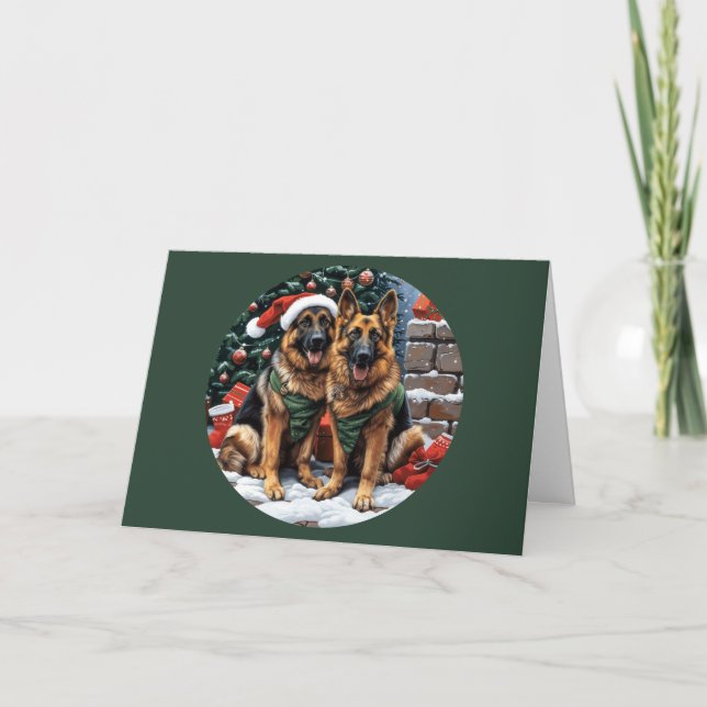 Cartão De Festividades Cães de German shepherd Feliz de Natal (Frente)