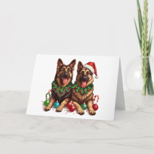 Cartão De Festividades Cães de German shepherd Feliz de Natal