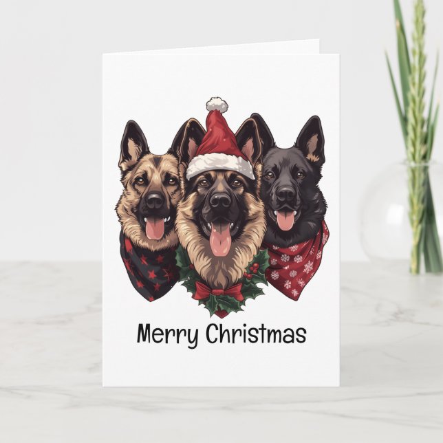 Cartão De Festividades Cães de German shepherd Feliz de Natal (Frente)