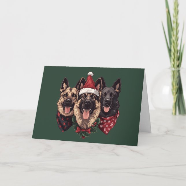 Cartão De Festividades Cães de German shepherd Feliz de Natal (Frente)