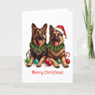 Cartão De Festividades Cães de German shepherd Feliz de Natal