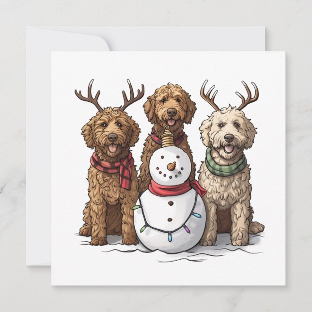 Cartão De Festividades Cães de Goldendoodle de Natal (Frente)