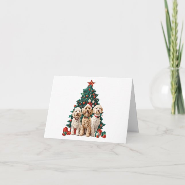 Cartão De Festividades Cães de Goldendoodle de Natal (Frente)