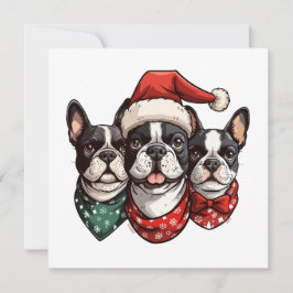Cartão De Festividades Cães de Natal em Boston Terrier