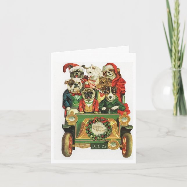 Cartão De Festividades Cães De Natal No Carro (Frente)