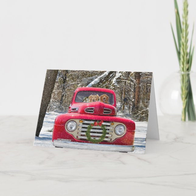 Cartão De Festividades Cães de Natal no velho caminhão (Frente)