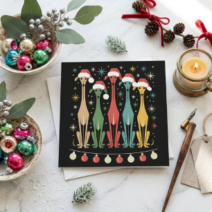 Cartão De Festividades Cães de Natal Retro Chapéus do Papai Noel Meados d