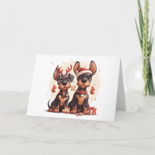 Cartão De Festividades Cães Dobermann de Natal