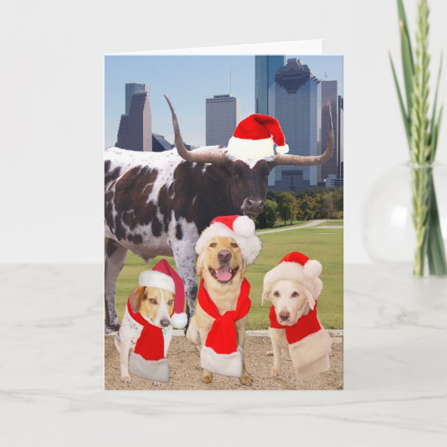 Cartão De Festividades Cães Engraçados Feliz Natal de Houston (Frente)