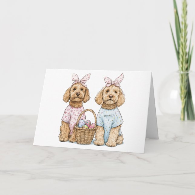 Cartão De Festividades Cães Goldendoodle Feliz Páscoa (Frente)