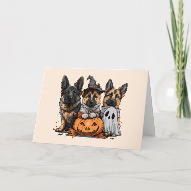 Cartão De Festividades Cães Pastor Alemão Feliz Halloween (Frente)