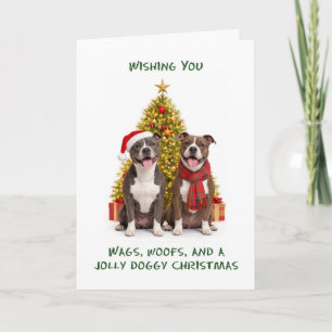 Cartão De Festividades Cães Pit Bull no Natal