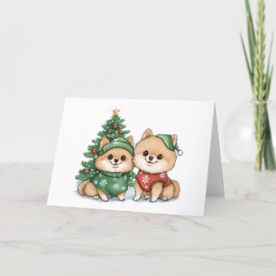 Cartão De Festividades Cães Pomeranianos de Natal