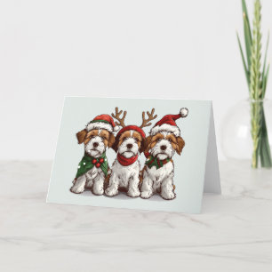 Cartão De Festividades Cães Terrier Fox Terrier do Welsh Wire de Natal
