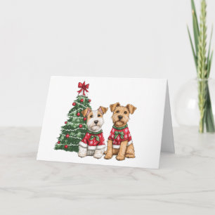 Cartão De Festividades Cães Terrier Fox Terrier do Welsh Wire de Natal