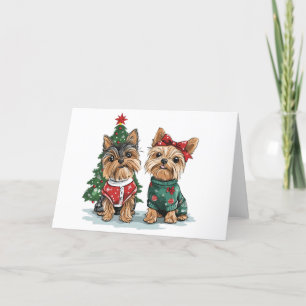 Cartão De Festividades Cães Yorkie de Natal