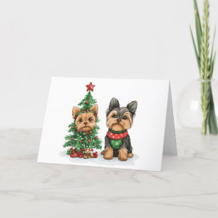 Cartão De Festividades Cães Yorkie de Natal