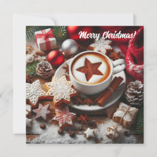 Cartão De Festividades Café cappuccino de inverno - biscoitos de Natal es