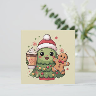 Cartão De Festividades Café com Leite Cute Árvore de Natal Gingerbread Xm