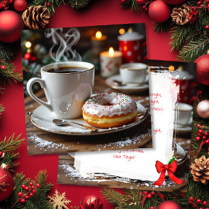 Cartão De Festividades Café e Donuts de Natal Poema Festivo
