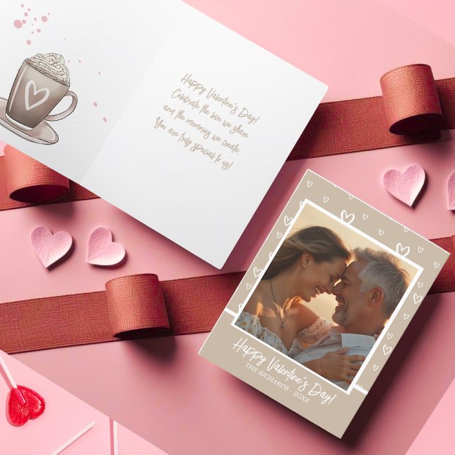 Cartão De Festividades Café encantador com foto e mensagem (Charming Coffee-Toned with Photo & message Holiday Card)