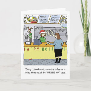 Cartão De Festividades Café Morno Férias Cartoon Engraçado Natal