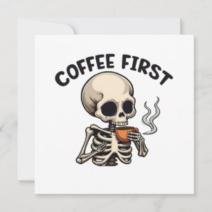 Cartão De Festividades Café Primeiro Esqueleto de Halloween Assustador Ca