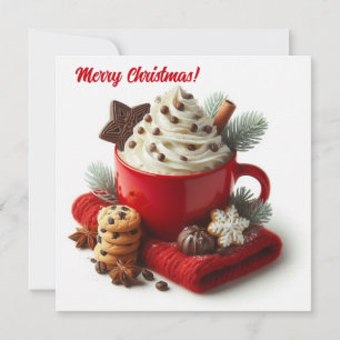 Cartão De Festividades Café quente chantilly de inverno numa caneca verme