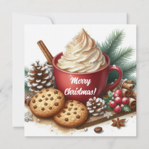 Cartão De Festividades Café quente chantilly de inverno numa caneca verme