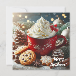 Cartão De Festividades Café quente chantilly de inverno numa caneca verme