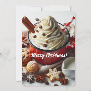 Cartão De Festividades Café quente com creme chantilly de inverno em uma