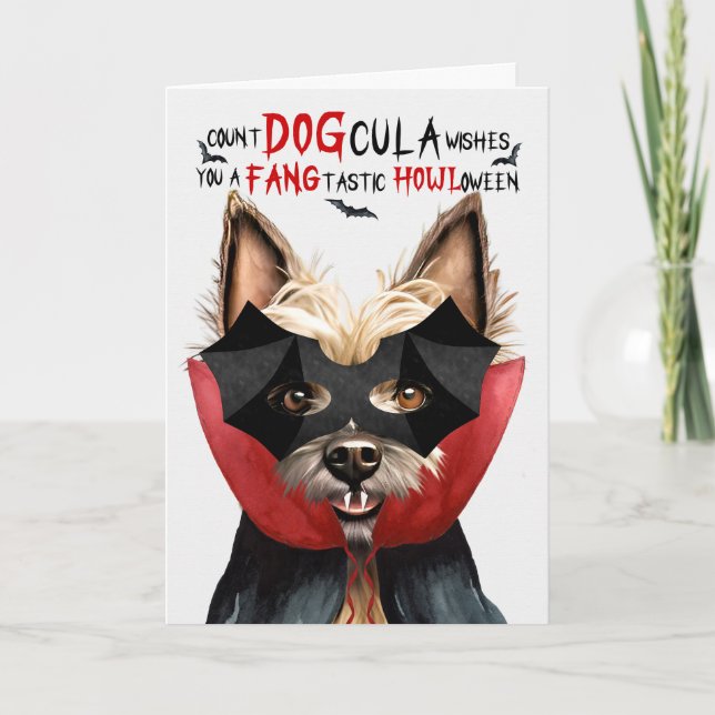 Cartão De Festividades Cairn Terrier Dog Funny Count DOGula Halloween (Frente)
