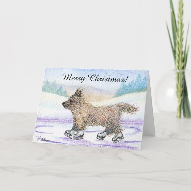 Cartão De Festividades Cairn Terrier dog ice skating Christmas card (Frente)