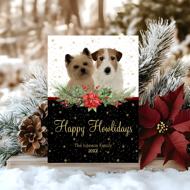 Cartão De Festividades Cairn Terrier & Jack Russel Dog Happy Howlidays  (Criador carregado)
