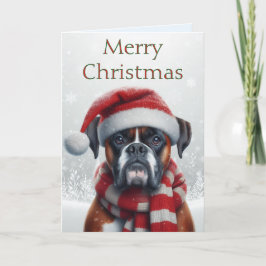 Cartão De Festividades Caixa de Natal do Cão Boxer com Chapéu de Papai No