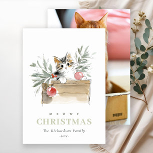 Cartão De Festividades Caixa de Natal Meowy Aquarela Foto Fofa Gato