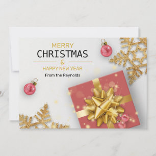 Cartão De Festividades Caixa de Presente Vermelho Dourada das Bolas de Na