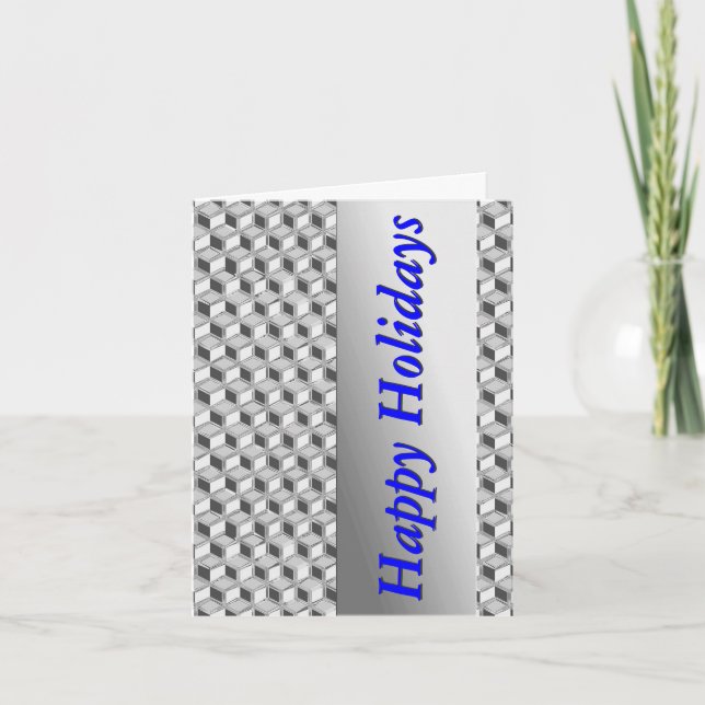 Cartão De Festividades Caixas 3d cromo - cinzas prateadas e azuis (Frente)