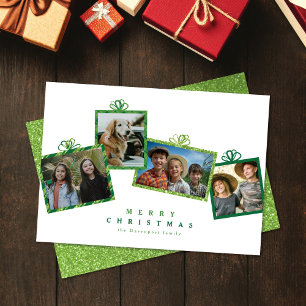 Cartão De Festividades Caixas de Presente de Foto com Purpurina Verde Nat