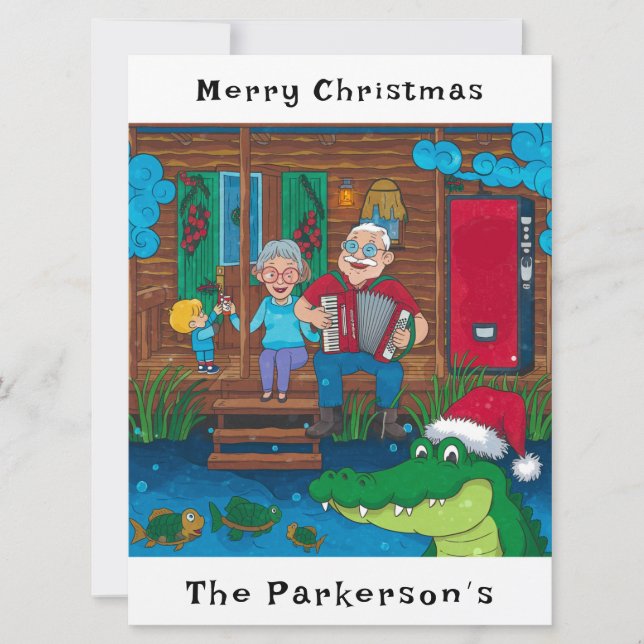 Cartão De Festividades Cajun Alligator Faz Natal (Frente)